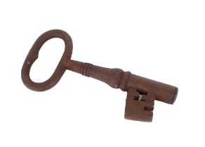 A large rustic iron key, 25cm long