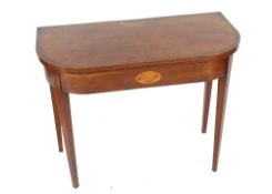 A 19th Century Sheraton design mahogany rosewood cross banded and satin wood inlaid card table,