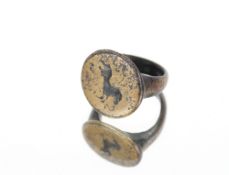 A Medieval bronze seal ring with horse motif