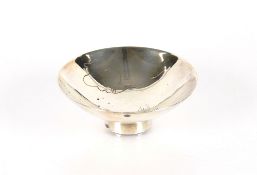 A small Japanese white metal Sake cup, with foliate engraved decoration