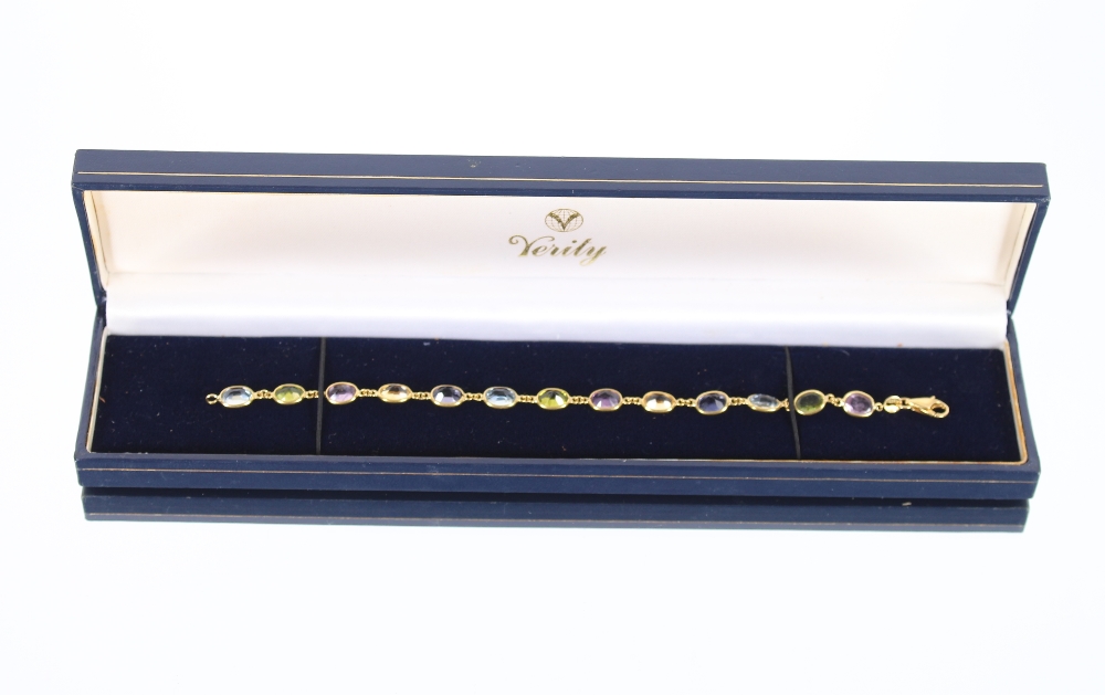 A 18ct gold bracelet set with various precious and semi-precious stones including amethyst, - Bild 3 aus 3