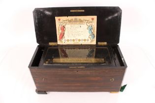 A Swiss eight air music box by J.H. Heller, Bern, in decorated rosewood case, six hidden bells,