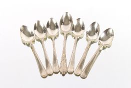 Six silver coffee spoons, Birmingham 1921; a single silver teaspoon; a small silver pin cushion in