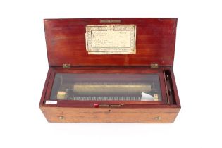A 19th Century Swiss music box playing eight airs in walnut case, 11" cylinder