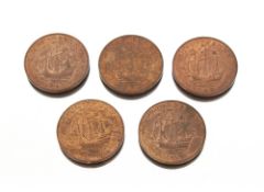 A lot of five Ha'penny pieces 1945, 47, 48, 49 and 50, all  un-circulated
