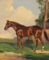 Henry Basebe 1922, "By Jingo A Chestnut Race Horse", oil on canvas, signed inscribed and dated
