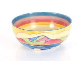 A Clarice Cliff "Gibraltar" pattern bowl, (restored) marks to base "Fantasque Bizzare Newport" circa