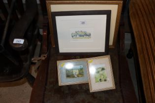 Four framed watercolours depicting Collies