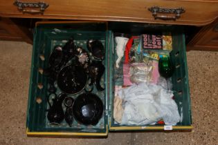 Two plastic crates of various china and glassware;