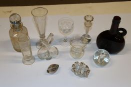 A box of assorted glassware to include vases, colo