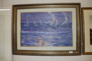 Late 20th Century school, seascape study with figu