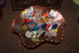 A Carnival glass bowl and contents of glass model