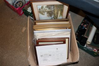 A box of miscellaneous prints, pictures and frames