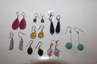 Eight pairs of 925 Sterling silver mainly gem set