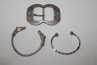 An American / Indian white metal and turquoise bel