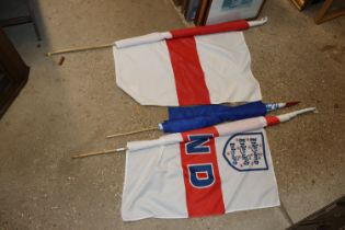 Two England flags and an Ipswich flag