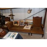 An Edwardian three piece parlour suite - one chair in need of re-upholstery