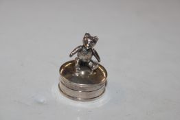 A 925 silver box, the lid decorated with a Teddy b