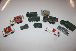 A box of die-cast vehicles to include Dinky