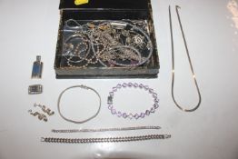 A Chinese box with Sterling silver and white metal