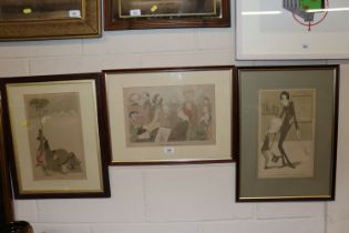 After Max Beerbohm, three framed and glazed prints