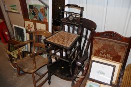 A 19th Century elm seated slat back elbow chair, t