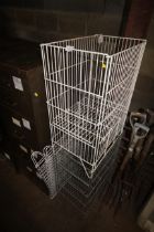 Three metal wirework storage baskets