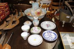 A floral decorated wash jug and bowl set; a collec