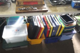 A quantity of folding plastic crates and various o