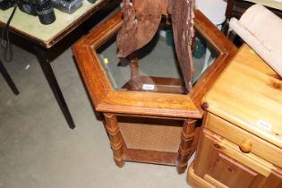 A hexagonal glass topped table