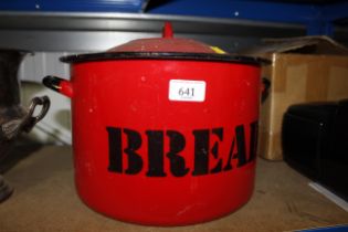 An enamel bread bin