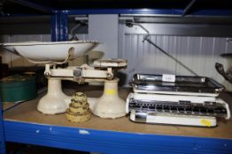 Two sets of scales and a collection of weights