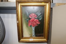 A gilt framed oil, still life study of flowers