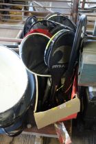 A quantity of sports rackets to include badminton