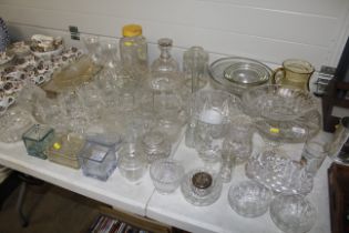 A collection of table glassware and a cut glass an