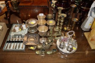 A quantity of various metal ware to include telesc
