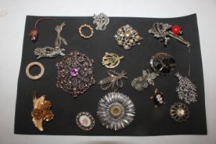 A collection of various brooches