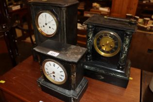 Three slate mantel clocks AF