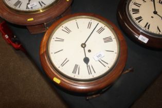 A Victorian mahogany cased drop dial wall clock with fuseé movement