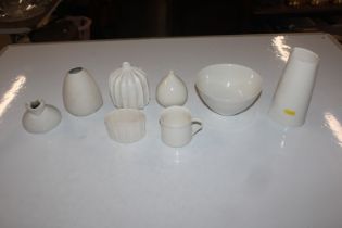 A collection of white glazed Studio ware to includ