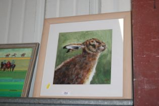 J Ryan, acrylic study of a hare