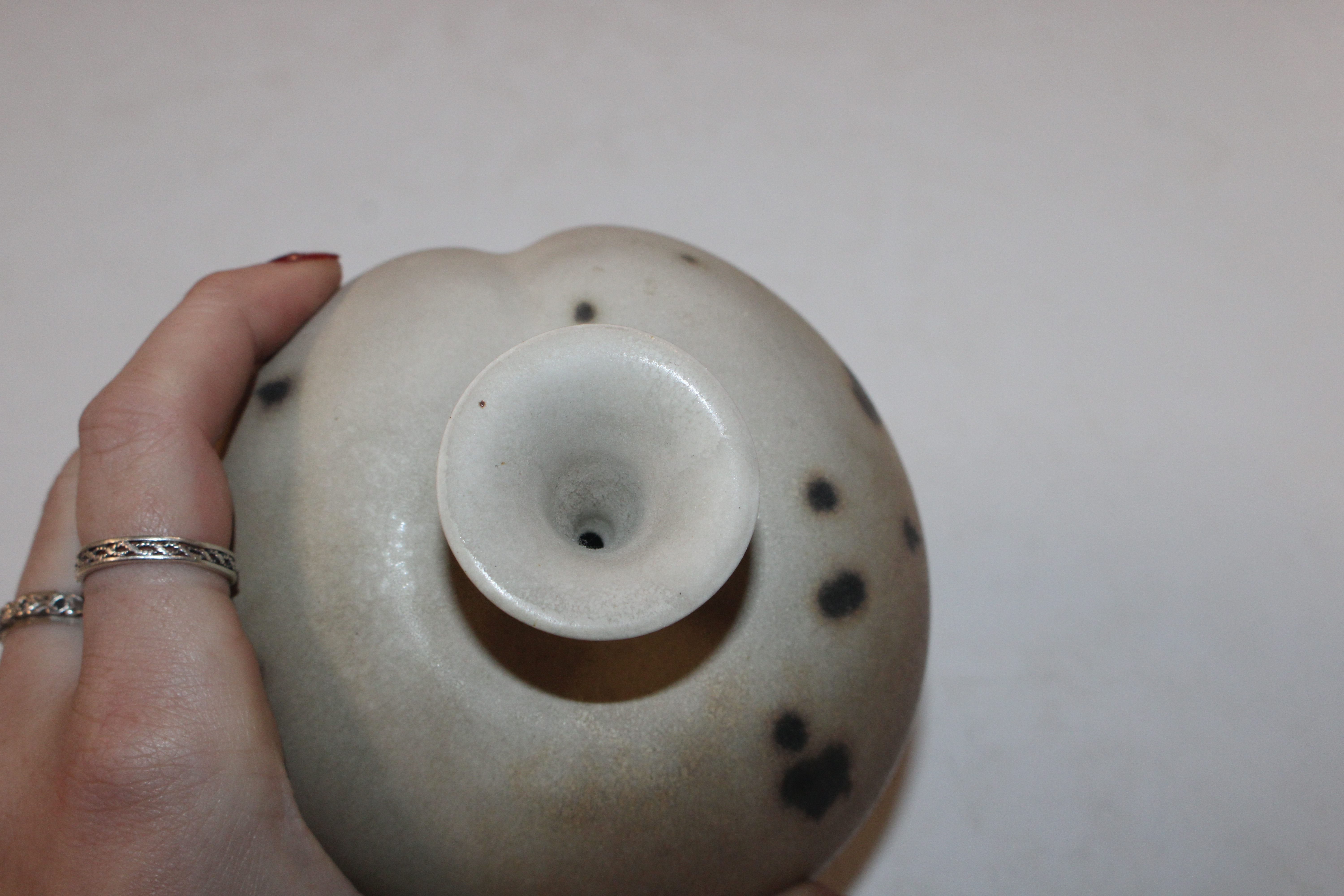 A Studio Pottery vase of peach shape with flared n - Image 3 of 6