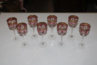 A set of eight Moser Lady Hamilton style glasses, 20cm high