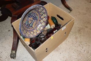 A box containing various glass vases, mid Century