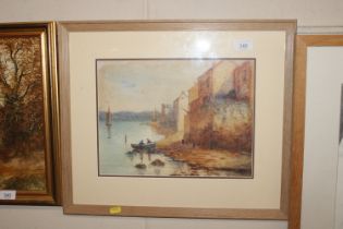 E. Williams, watercolour study continental river scene