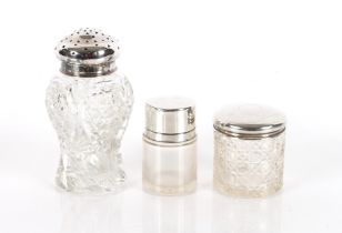 A cut glass and silver mounted sugar shaker of bal