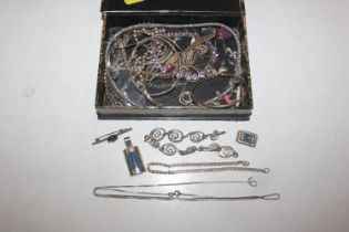 A Chinese box with sterling silver and white metal