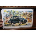 An enamel plaque of a Volkswagen Beetle