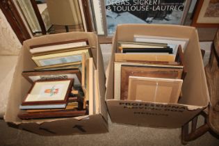 Two boxes of miscellaneous pictures and prints