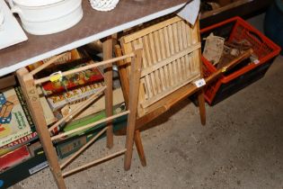 A small clothes airer; a beech painting rack and a